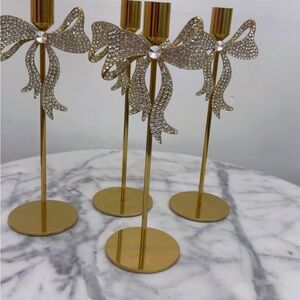 Gold Bow Crystal Candle Holders - Elegant Home Accent
